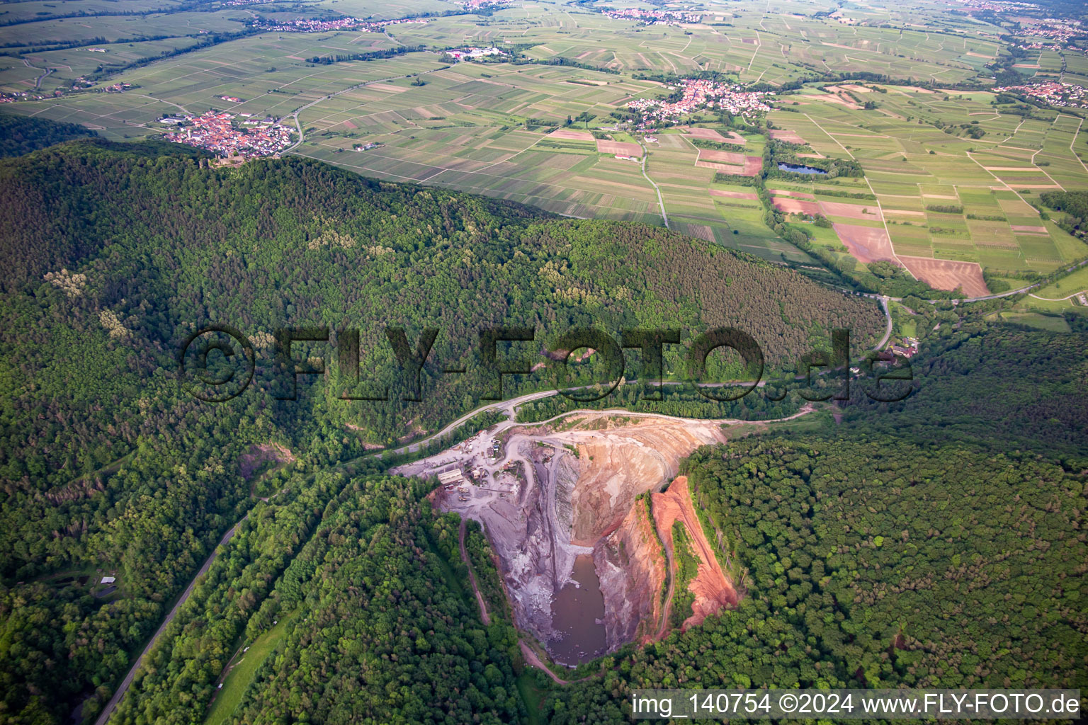 Palatinate Granite in Waldhambach in the state Rhineland-Palatinate, Germany from above