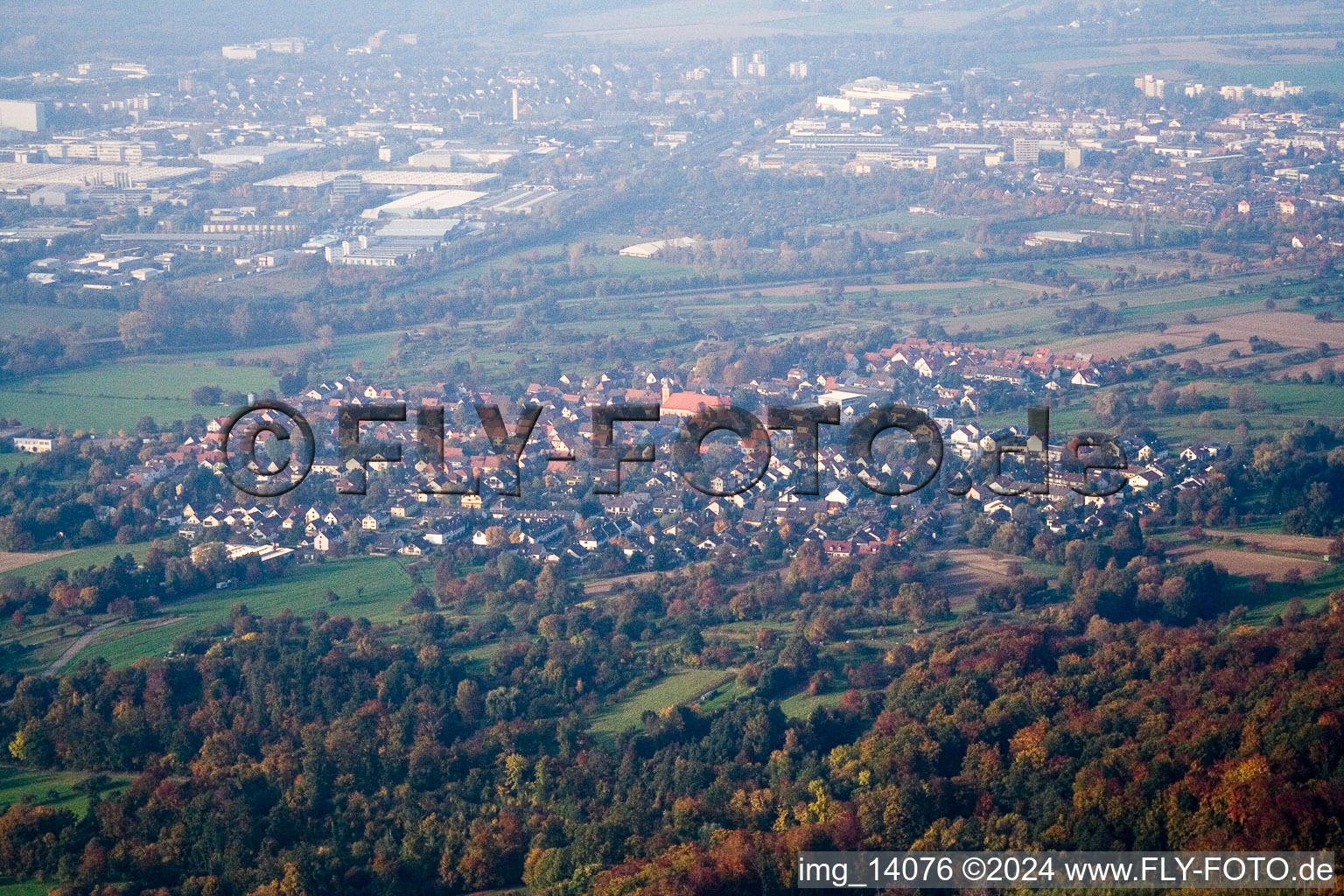 Drone recording of District Oberweier in Ettlingen in the state Baden-Wuerttemberg, Germany