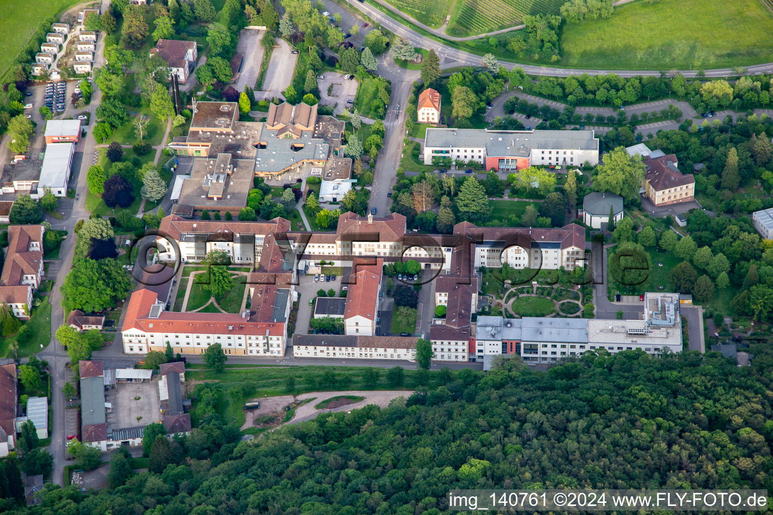 Pfalzklinik Landeck in Klingenmünster in the state Rhineland-Palatinate, Germany viewn from the air