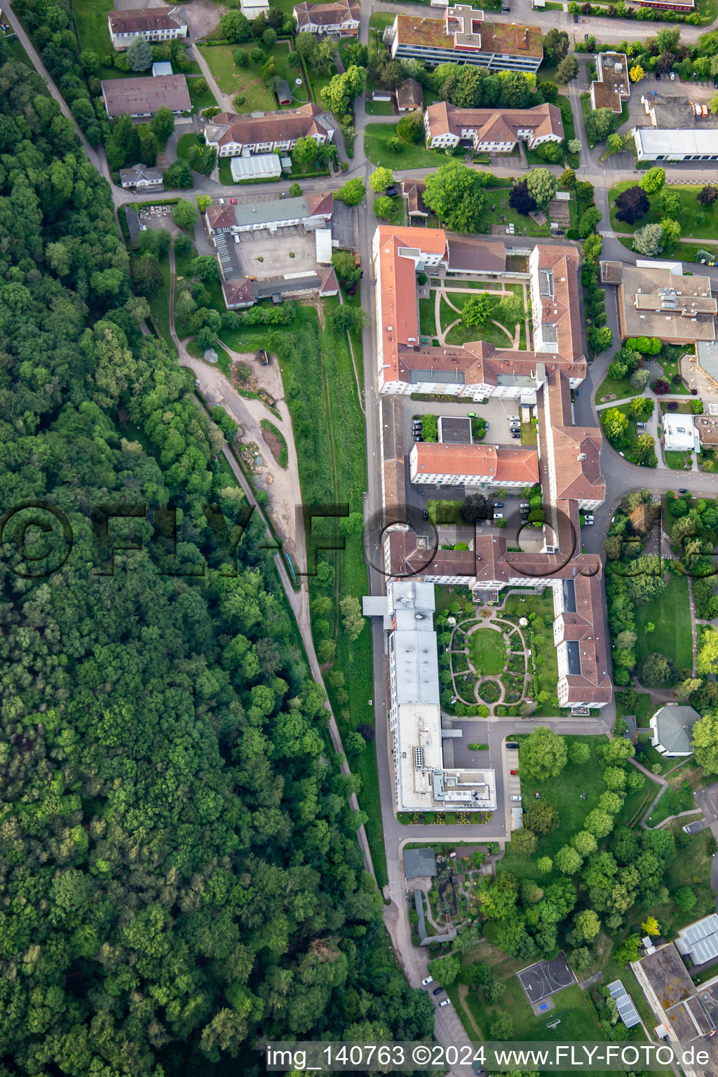 Drone recording of Pfalzklinik Landeck in Klingenmünster in the state Rhineland-Palatinate, Germany