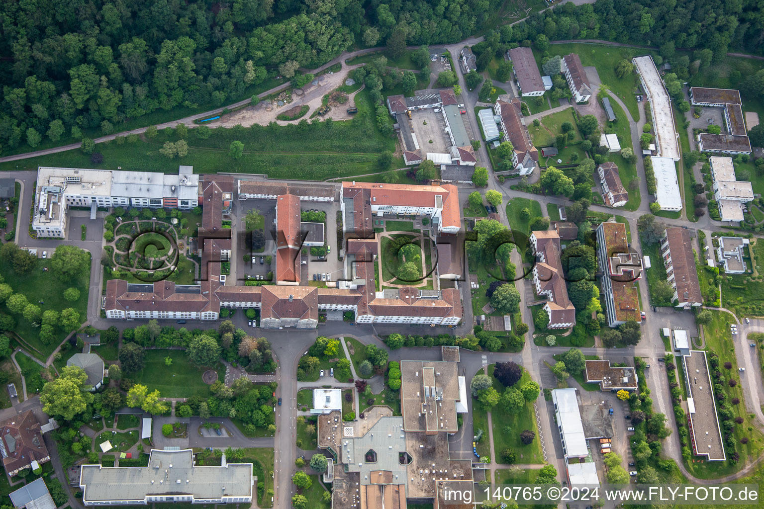 Pfalzklinik Landeck in Klingenmünster in the state Rhineland-Palatinate, Germany from the drone perspective