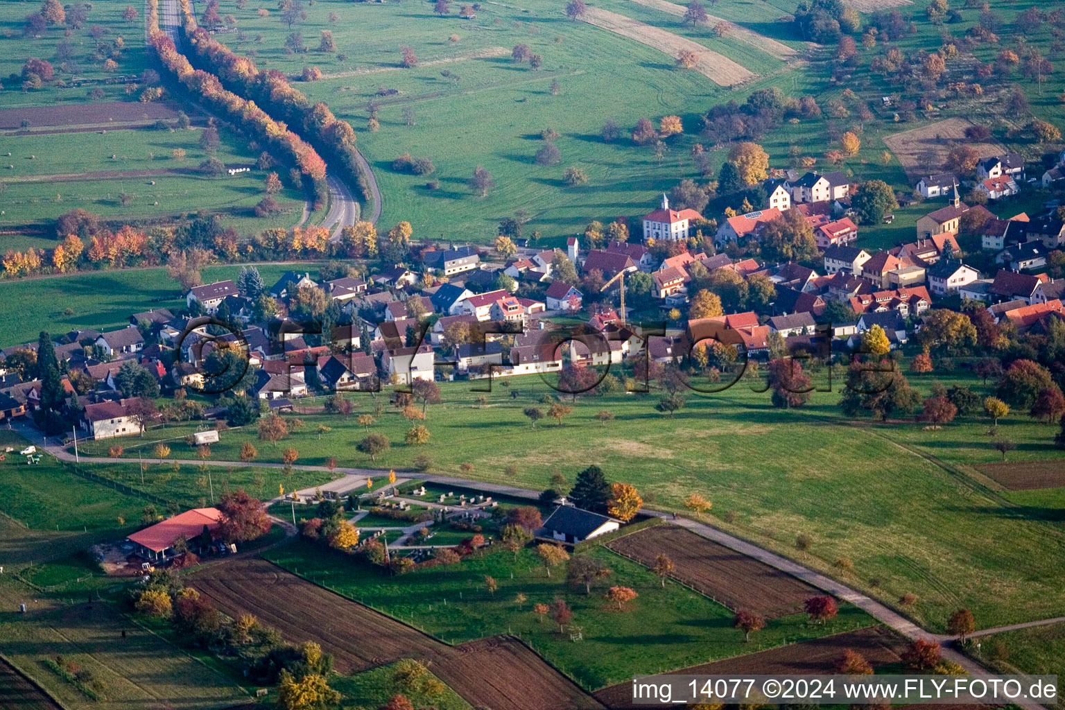 Drone recording of District Schluttenbach in Ettlingen in the state Baden-Wuerttemberg, Germany