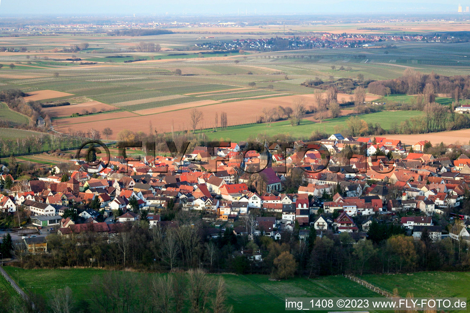 Bird's eye view of District Ingenheim in Billigheim-Ingenheim in the state Rhineland-Palatinate, Germany