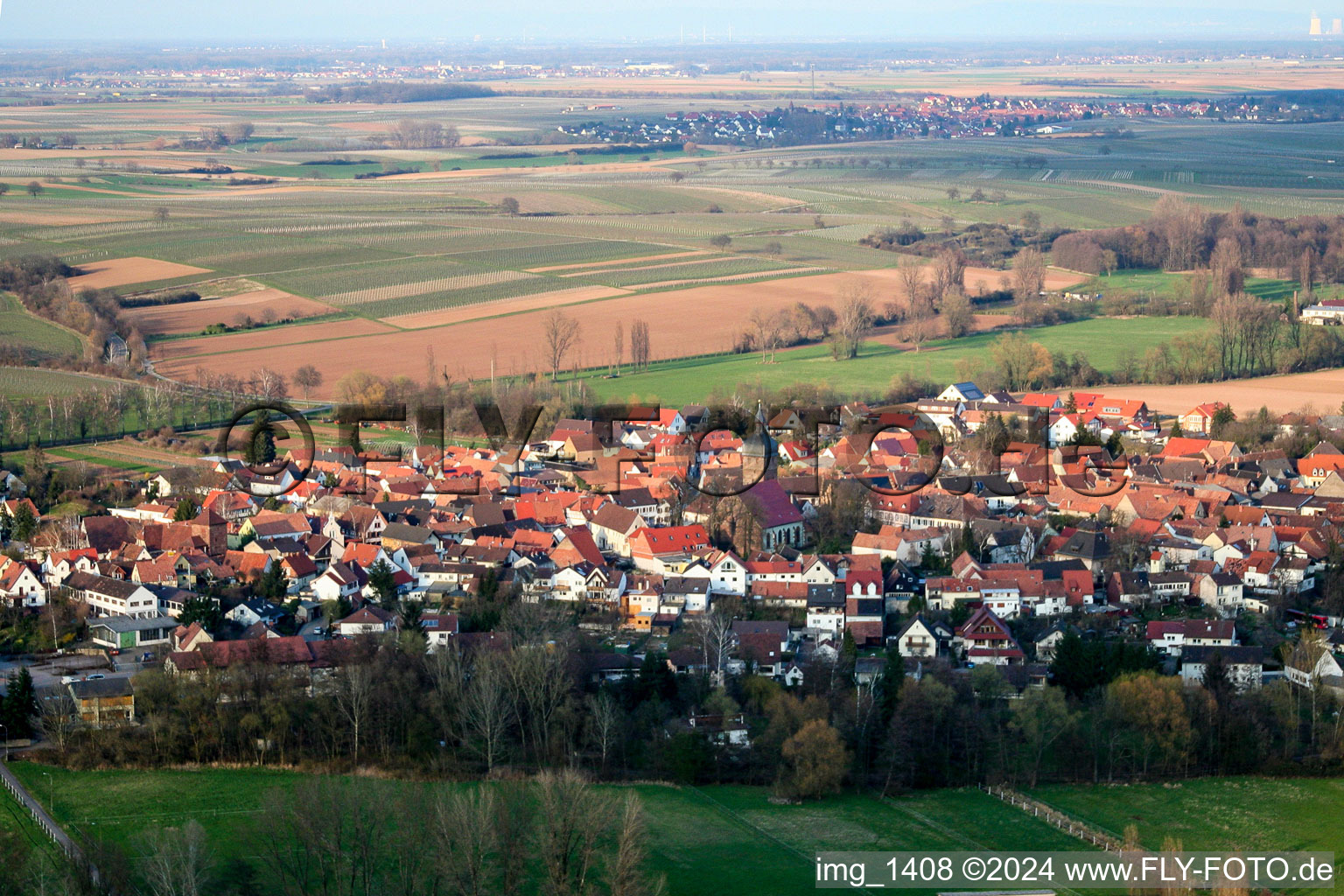 Bird's eye view of District Ingenheim in Billigheim-Ingenheim in the state Rhineland-Palatinate, Germany