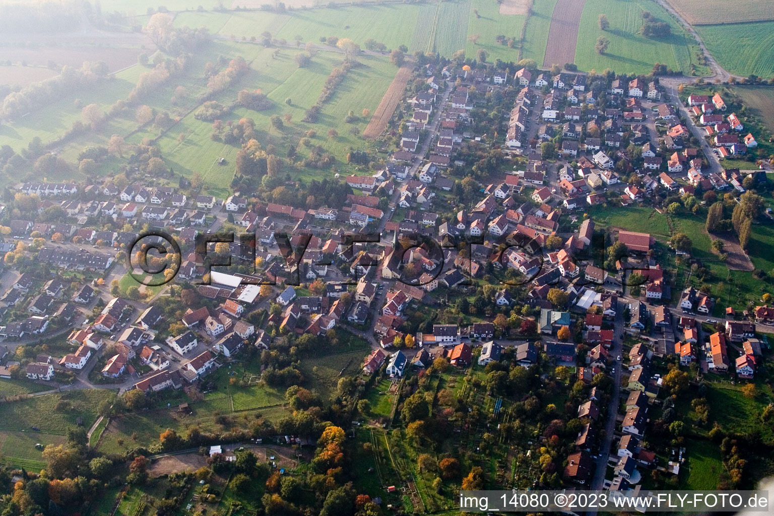 Drone image of District Oberweier in Ettlingen in the state Baden-Wuerttemberg, Germany