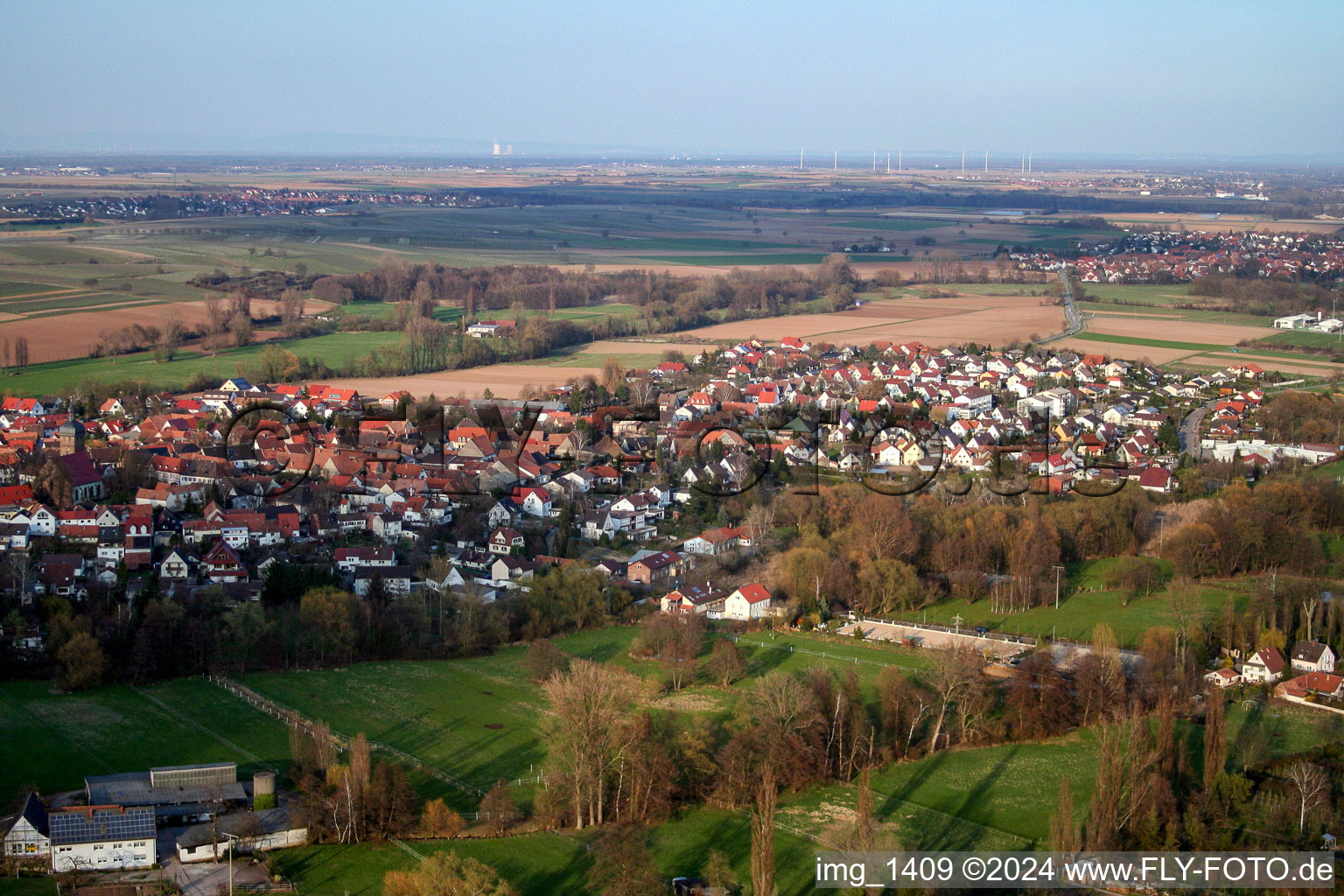 District Ingenheim in Billigheim-Ingenheim in the state Rhineland-Palatinate, Germany viewn from the air