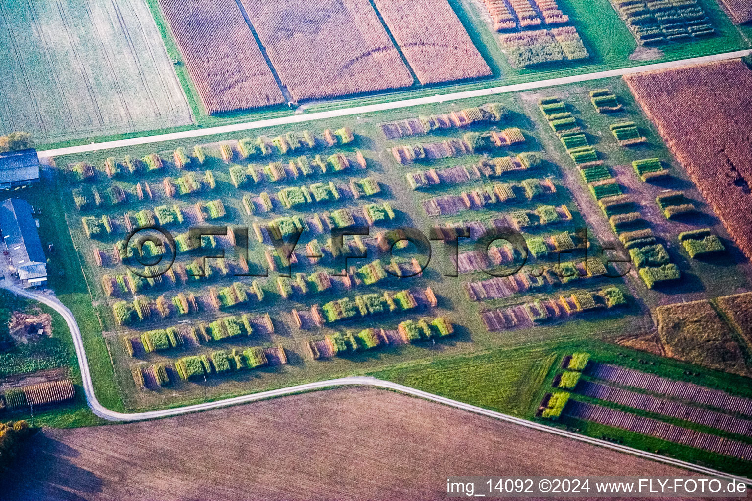 Structures on agricultural experimental fields of Institute for crop science in the district Forchheim in Rheinstetten in the state Baden-Wurttembergtitut