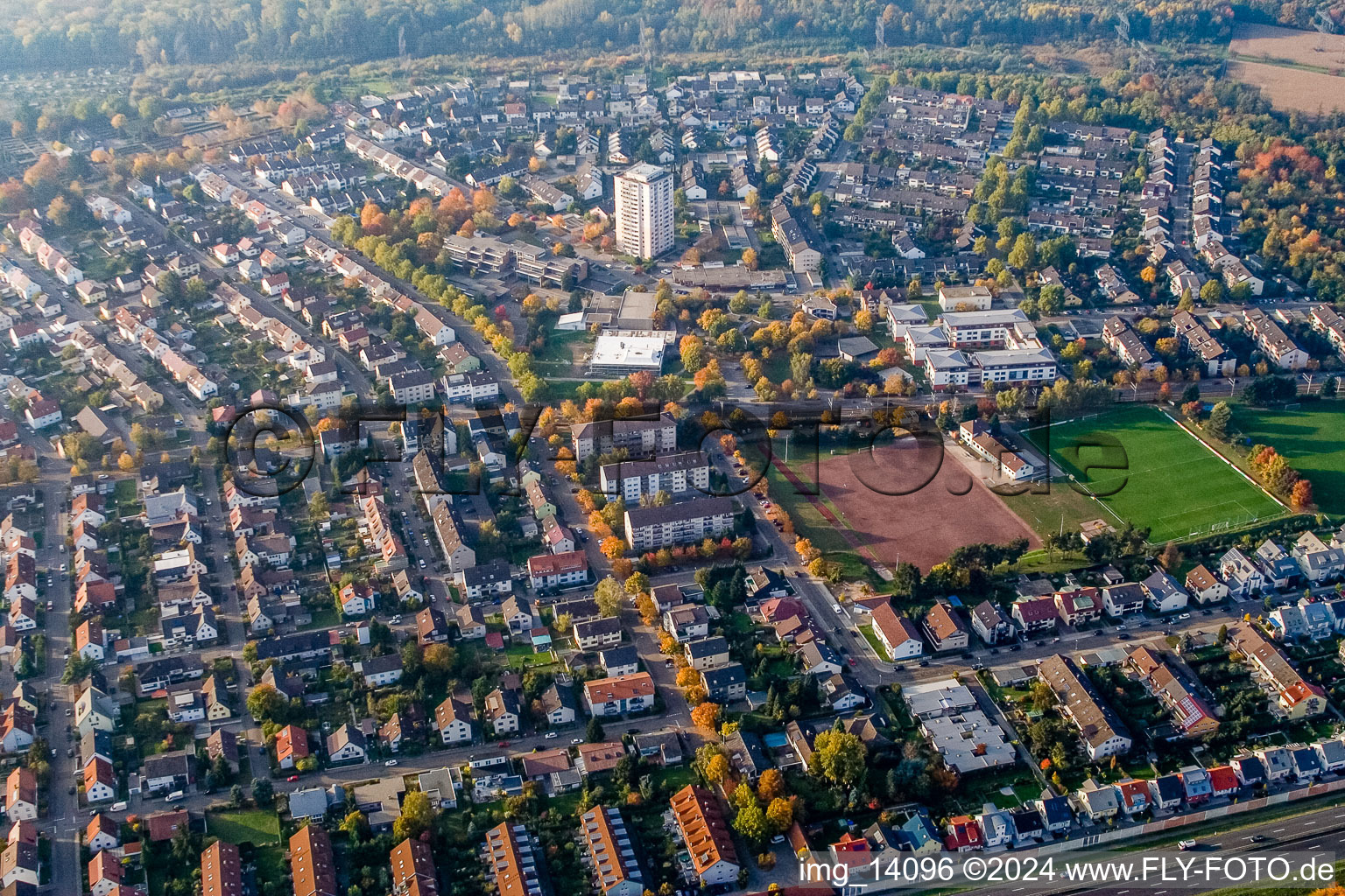 Aerial view of District Forchheim in Rheinstetten in the state Baden-Wuerttemberg, Germany