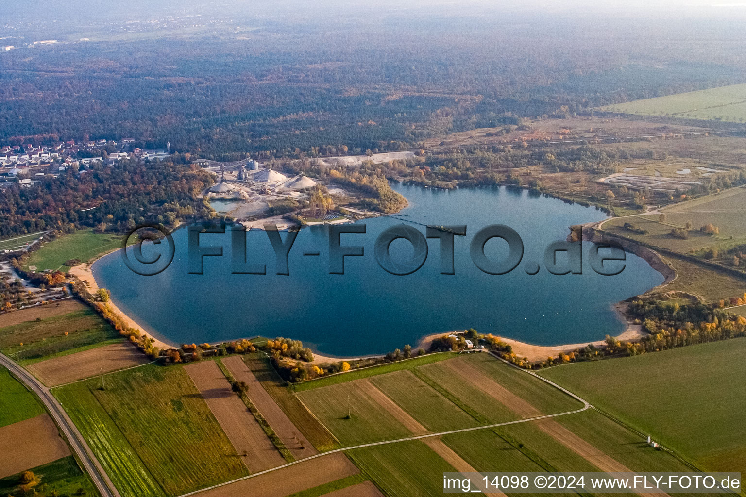 Aerial view of Epple Lake in the district Silberstreifen in Rheinstetten in the state Baden-Wuerttemberg, Germany