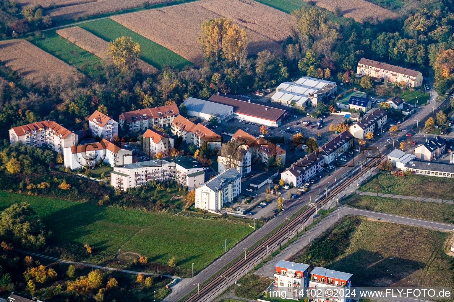 Light sand street in the district Forchheim in Rheinstetten in the state Baden-Wuerttemberg, Germany