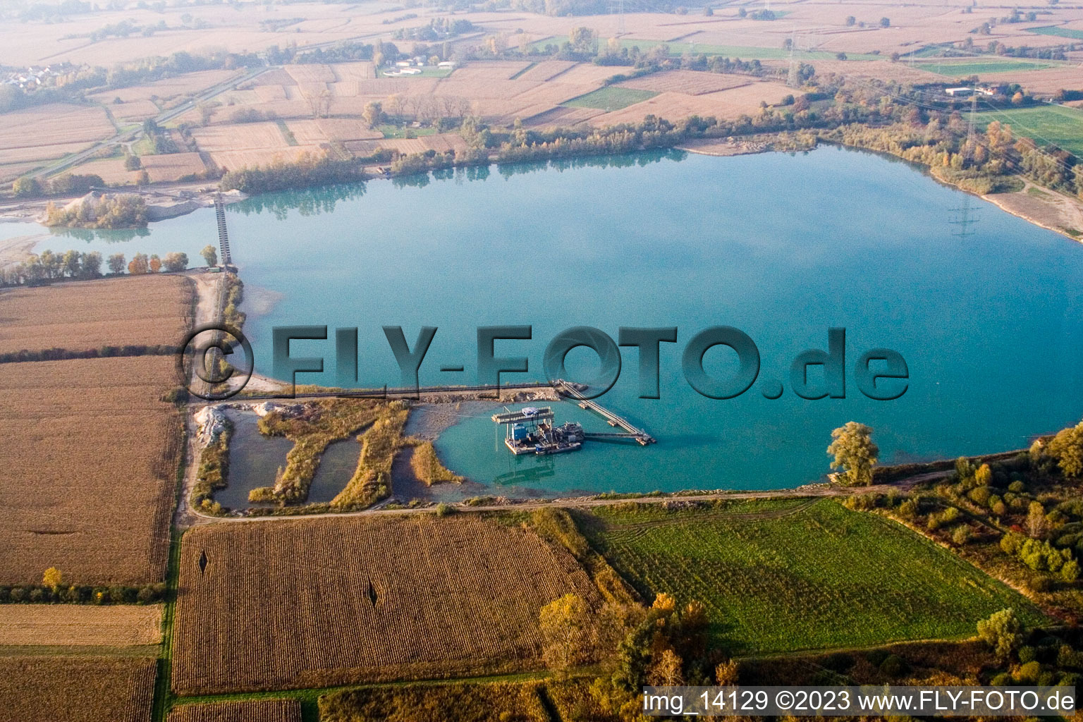 Quarry pond in Hagenbach in the state Rhineland-Palatinate, Germany from above