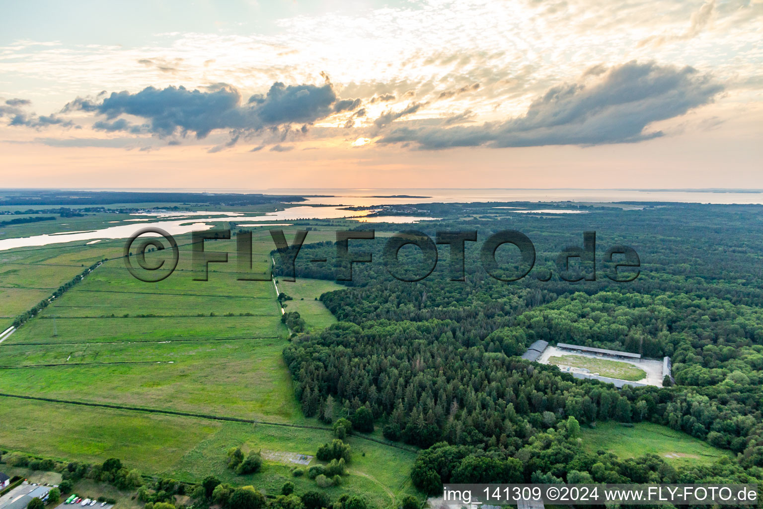 Sunset over the outflow of the Peenestrom in Peenemünde in the state Mecklenburg-Western Pomerania, Germany