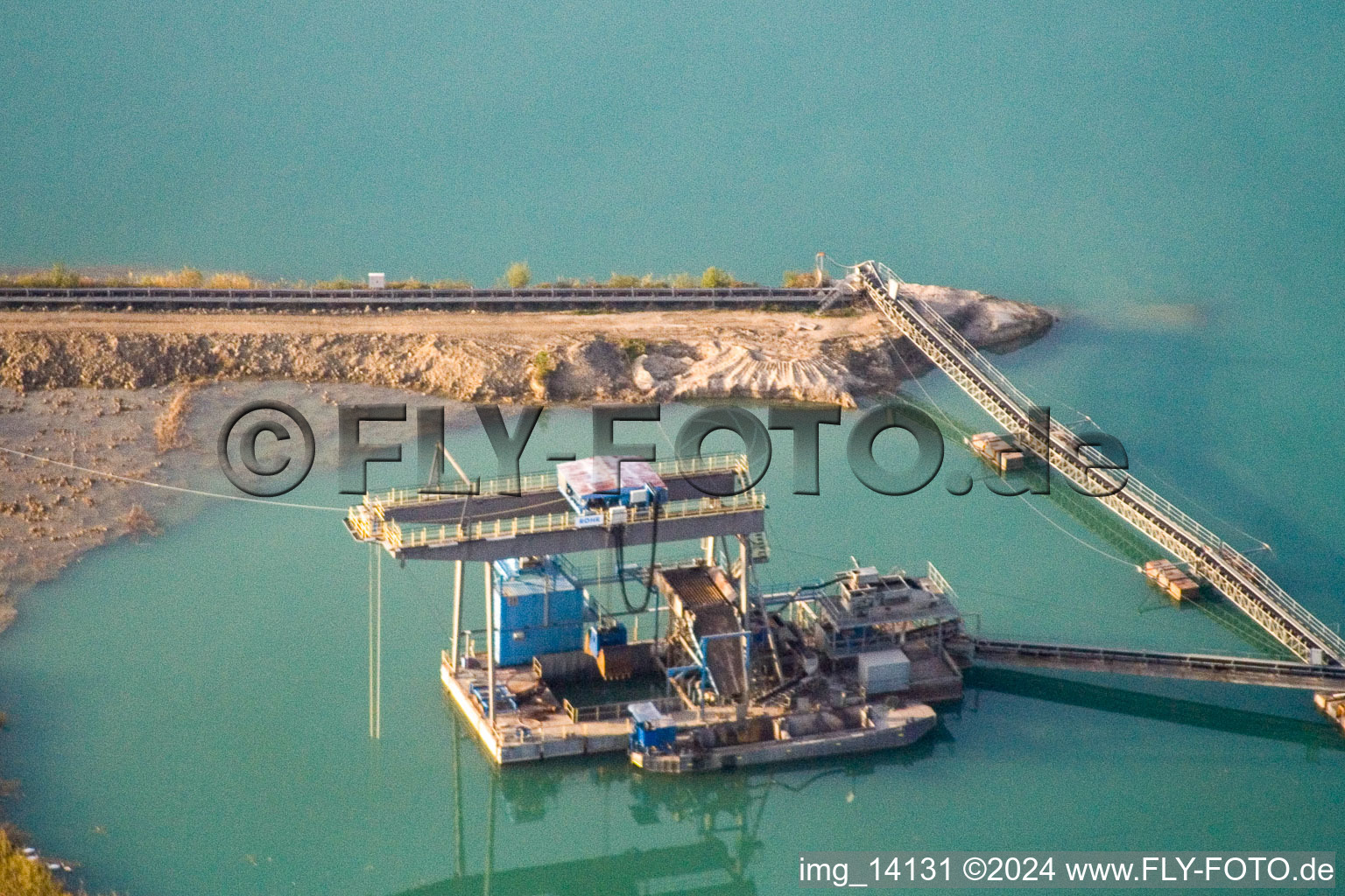 Quarry lake in Hagenbach in the state Rhineland-Palatinate, Germany out of the air