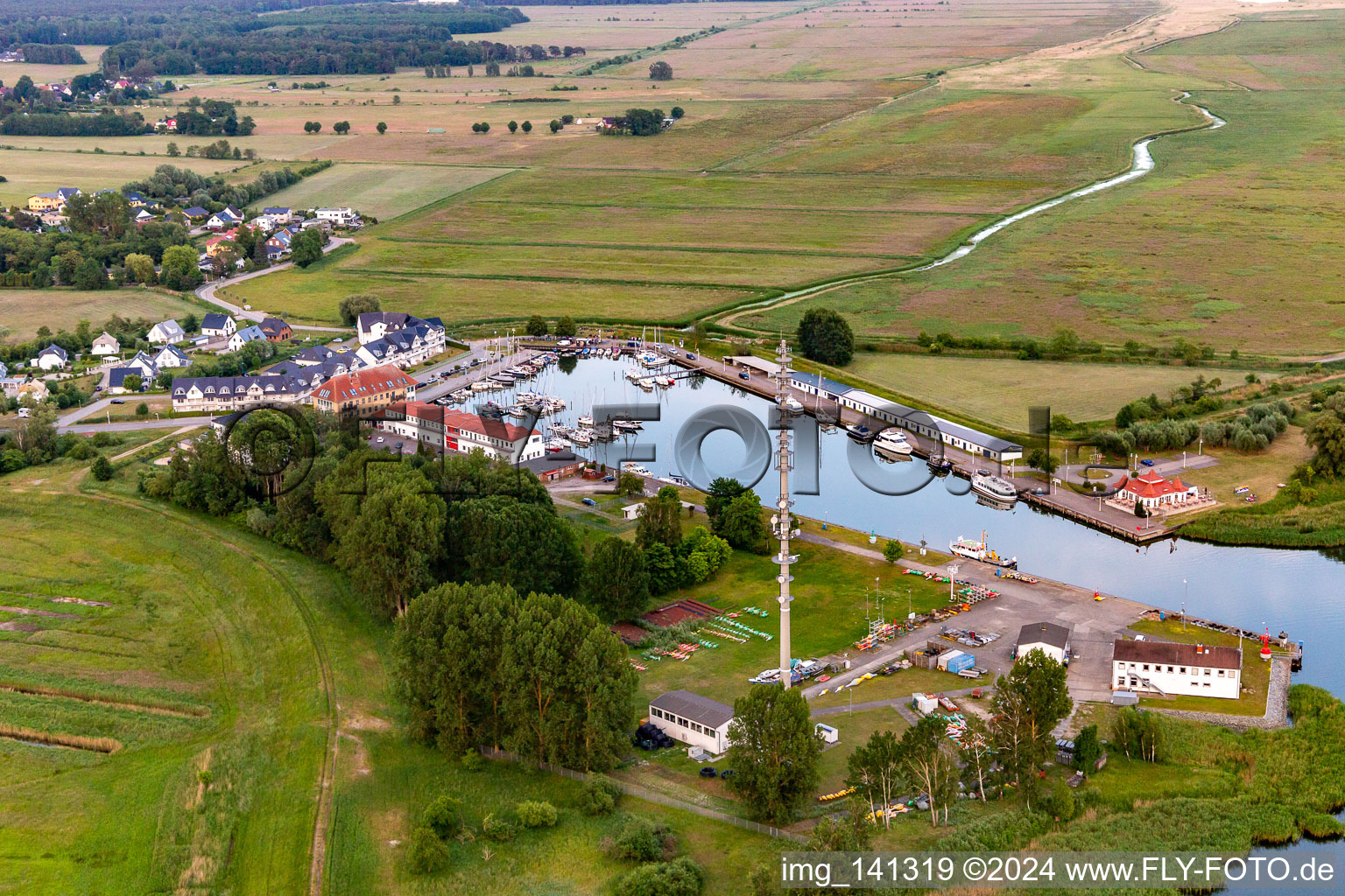 Aerial view of Stralsund Waterways and Shipping Office / Base Karlshagen at the yacht and fishing port Karlshagen in Karlshagen in the state Mecklenburg-Western Pomerania, Germany