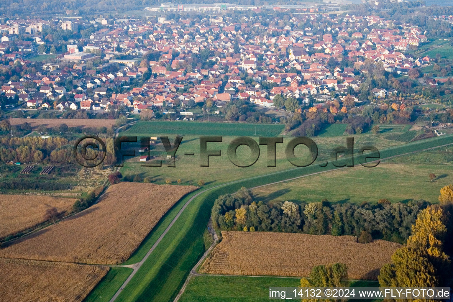 Aerial view of District Maximiliansau in Wörth am Rhein in the state Rhineland-Palatinate, Germany