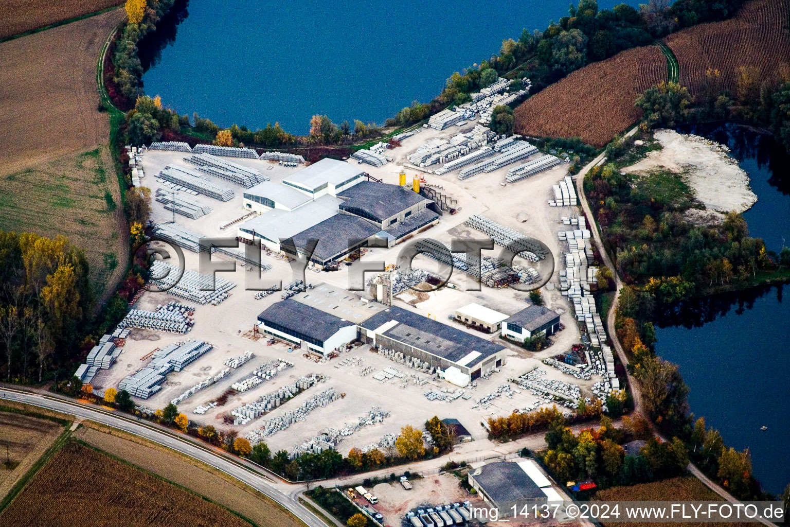 Concrete block factory in Neupotz in the state Rhineland-Palatinate, Germany