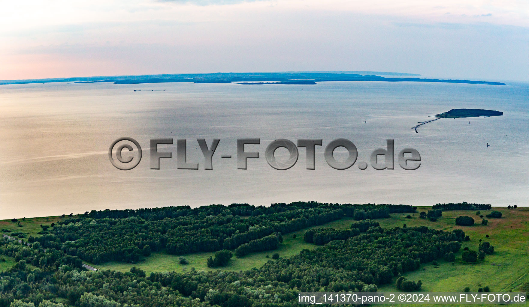 View over island station 19 measuring tower to Rügen in the district Thiessow in Mönchgut in the state Mecklenburg-Western Pomerania, Germany