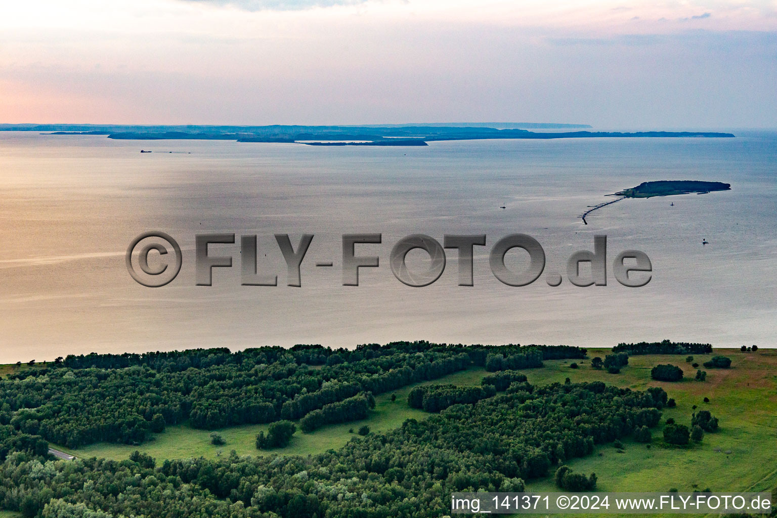 Aerial view of View over island station 19 measuring tower to Rügen in the district Thiessow in Mönchgut in the state Mecklenburg-Western Pomerania, Germany