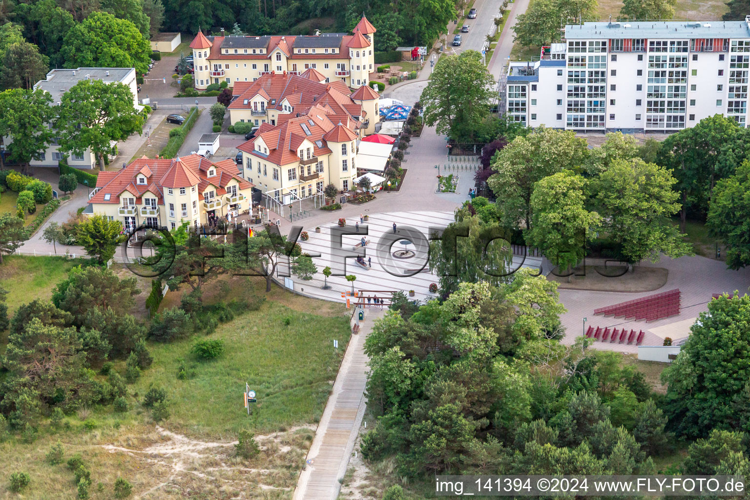 Aerial photograpy of Beach forecourt with open-air stage in Karlshagen in the state Mecklenburg-Western Pomerania, Germany