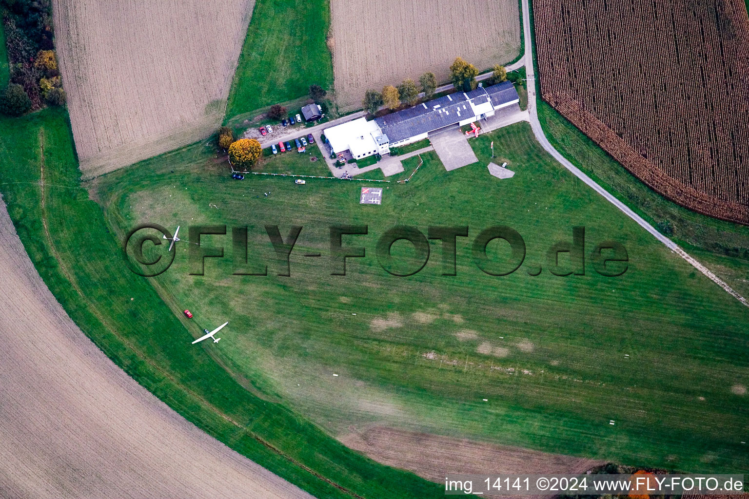 Gliding airfield in Linkenheim-Hochstetten in the state Baden-Wuerttemberg, Germany