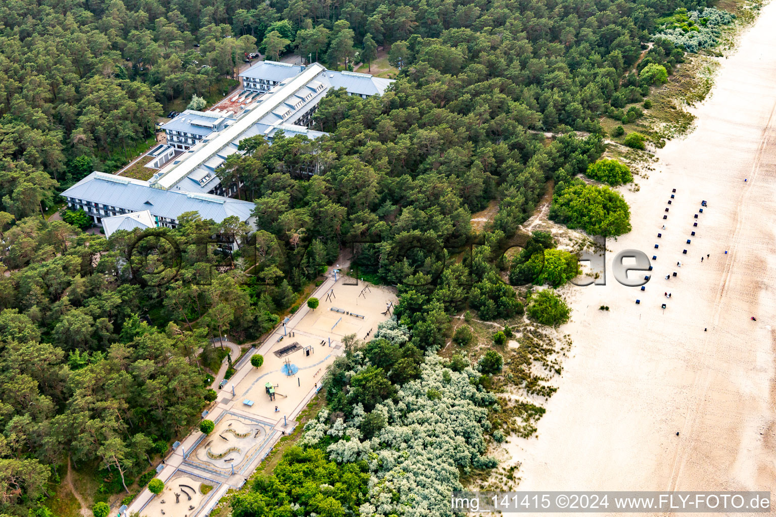 Aerial view of MEDICLIN Dünenwald Clinic in Trassenheide in the state Mecklenburg-Western Pomerania, Germany