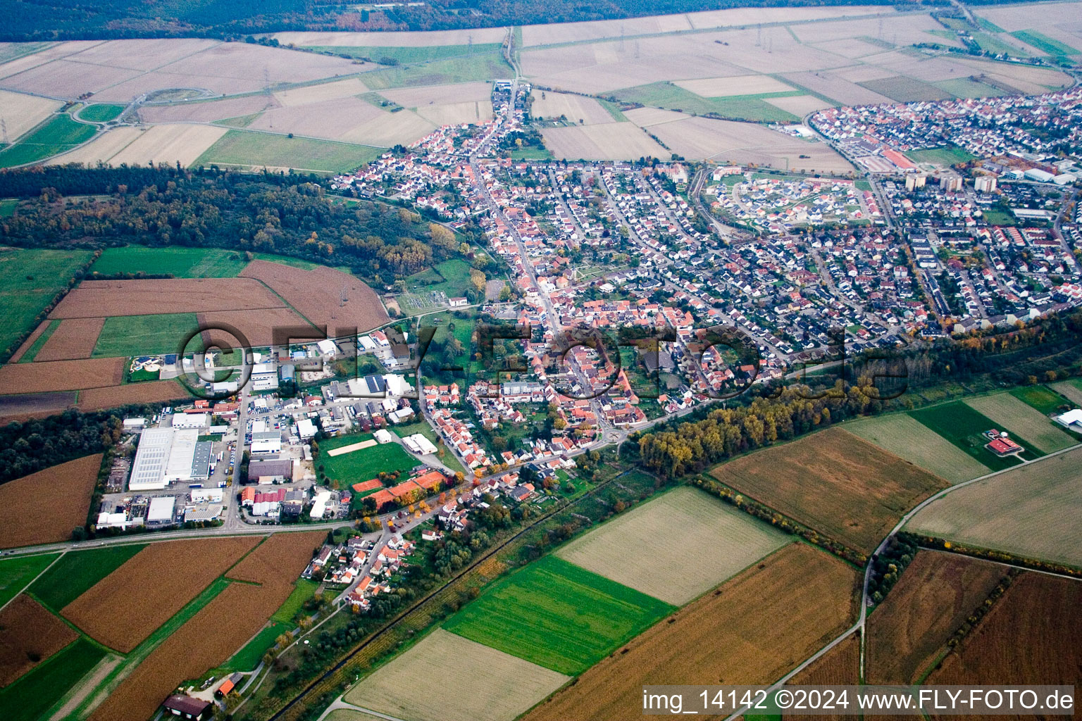 Aerial view of Business ring in the district Hochstetten in Linkenheim-Hochstetten in the state Baden-Wuerttemberg, Germany