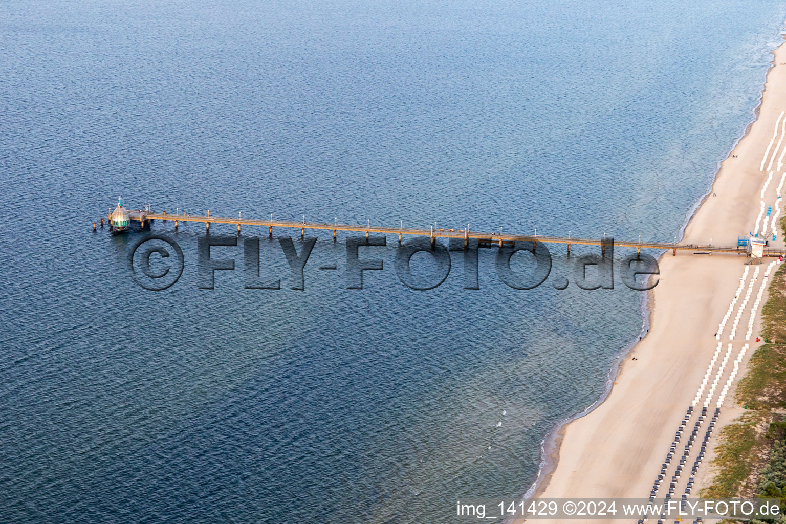 Aerial view of Pier with diving gondola Zinnowitz from the west in Zinnowitz in the state Mecklenburg-Western Pomerania, Germany