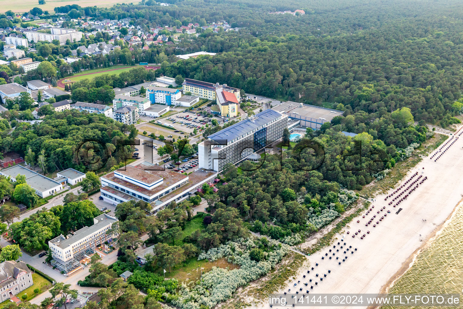 Aerial view of Baltic Sport and Holiday Hotel and Amber Thermal Baths Zinnowitz in Zinnowitz in the state Mecklenburg-Western Pomerania, Germany