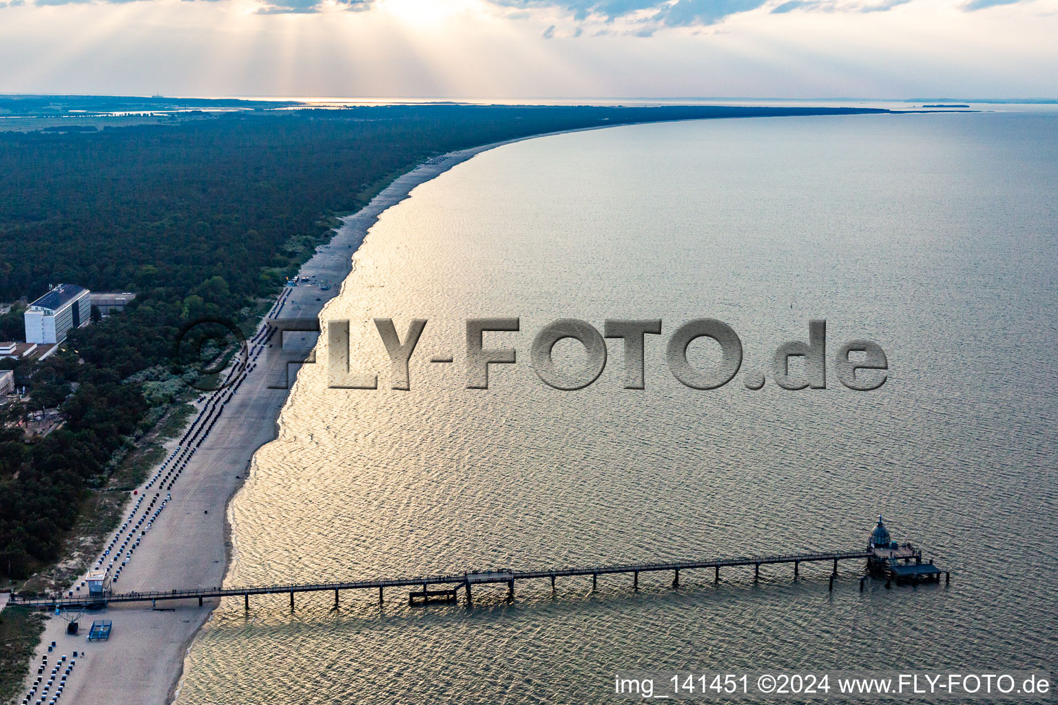 Aerial view of Pier with diving gondola Zinnowitz in Zinnowitz in the state Mecklenburg-Western Pomerania, Germany