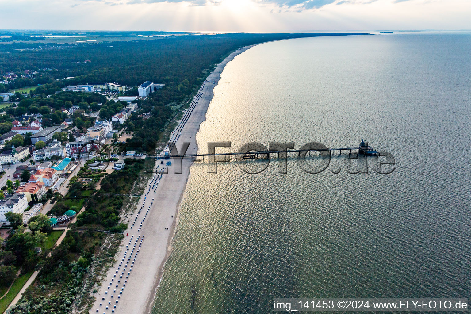 Aerial photograpy of Pier with diving gondola Zinnowitz in Zinnowitz in the state Mecklenburg-Western Pomerania, Germany