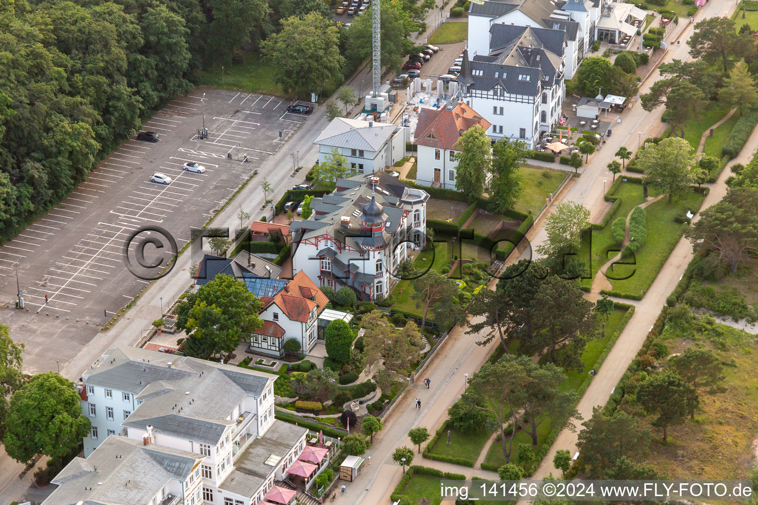 Aerial view of Villas between Dune Road and Beach Promenade in Zinnowitz in the state Mecklenburg-Western Pomerania, Germany