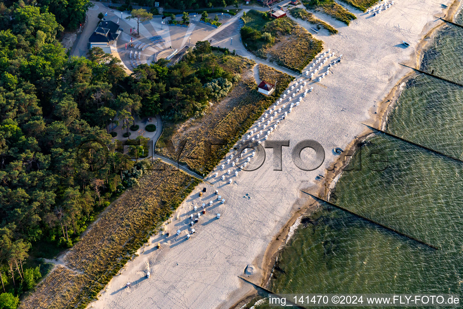 Aerial view of Beach and spa area Zempin in Zempin in the state Mecklenburg-Western Pomerania, Germany