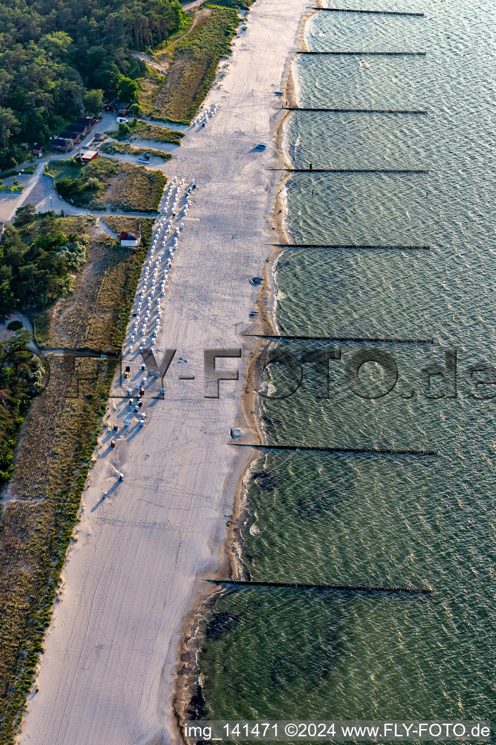 Aerial photograpy of Beach and spa area Zempin in Zempin in the state Mecklenburg-Western Pomerania, Germany