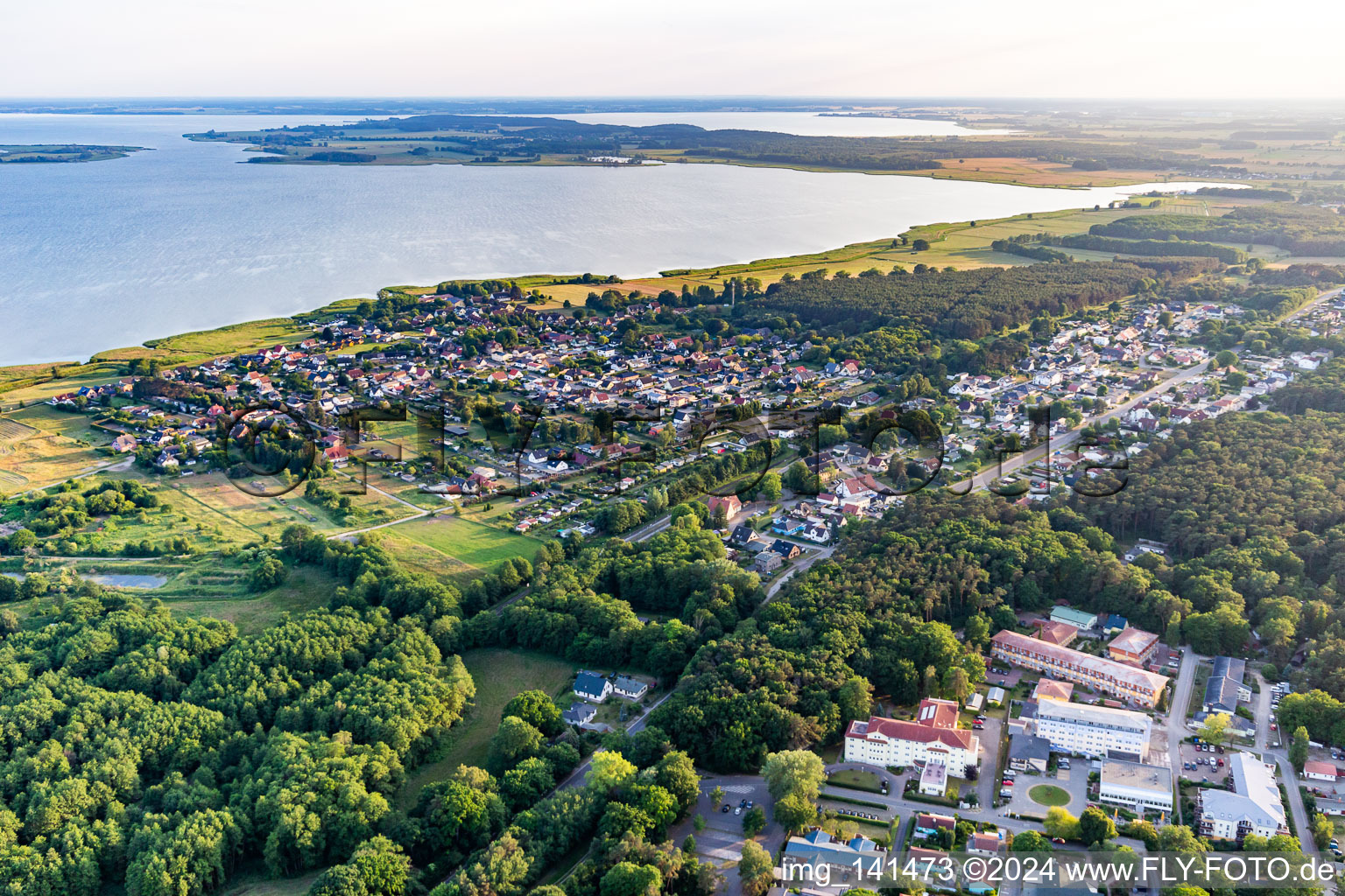 Aerial view of Achterewasserseite in Zempin in the state Mecklenburg-Western Pomerania, Germany