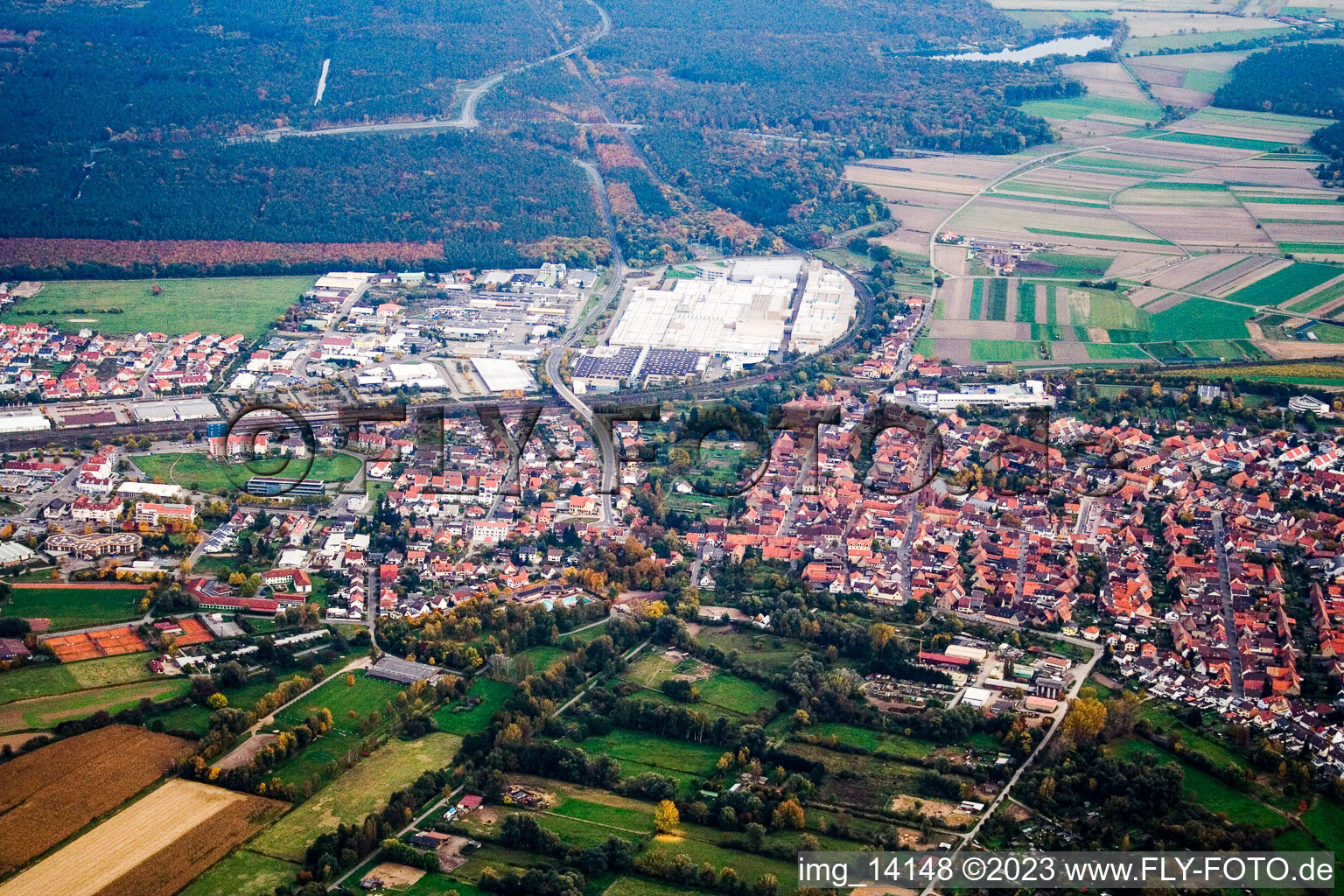 District Graben in Graben-Neudorf in the state Baden-Wuerttemberg, Germany out of the air