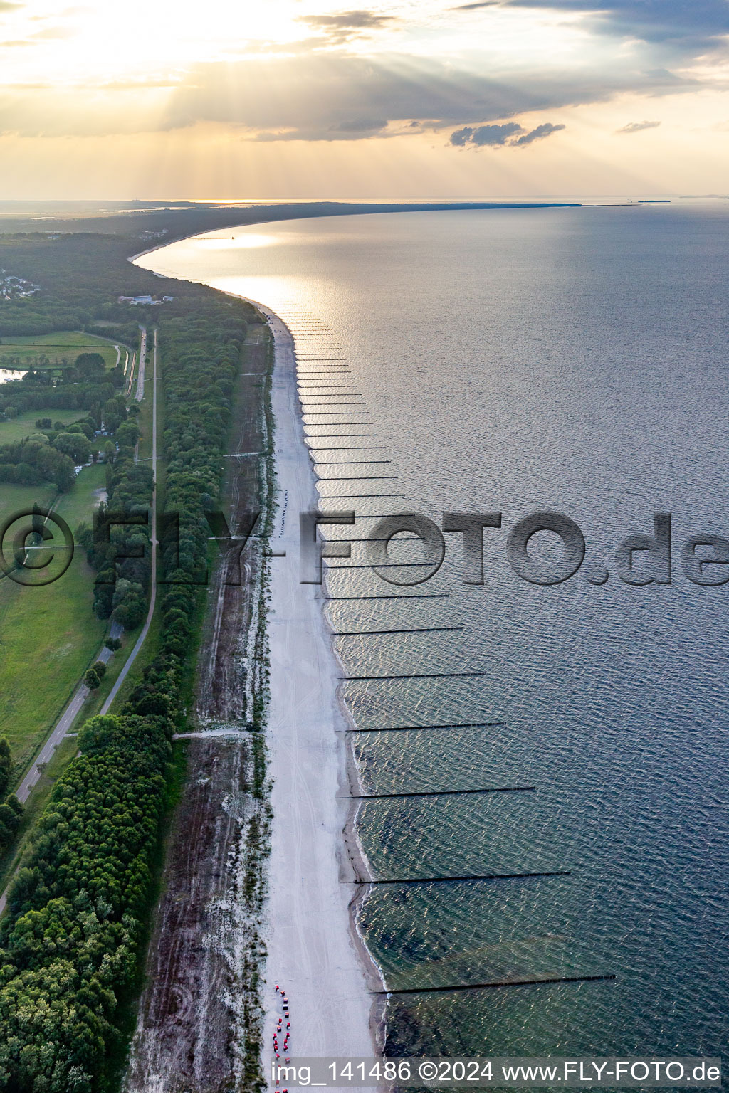 Aerial view of Baltic Sea beach at the narrowest point of the island in Koserow in the state Mecklenburg-Western Pomerania, Germany