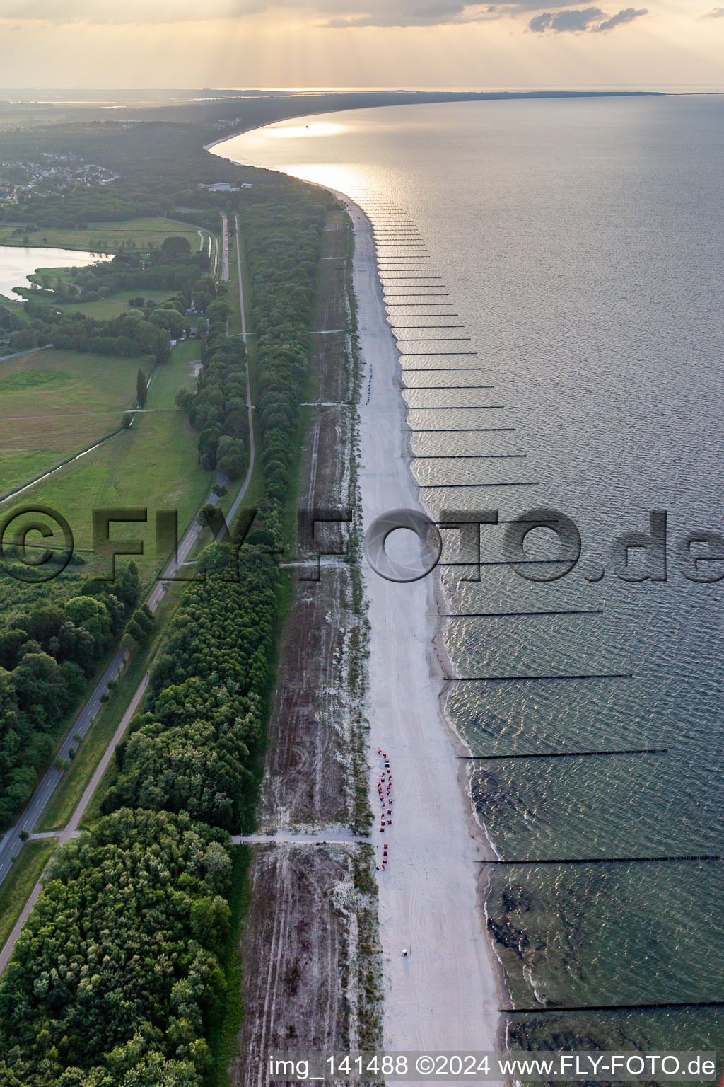 Aerial photograpy of Baltic Sea beach at the narrowest point of the island in Koserow in the state Mecklenburg-Western Pomerania, Germany