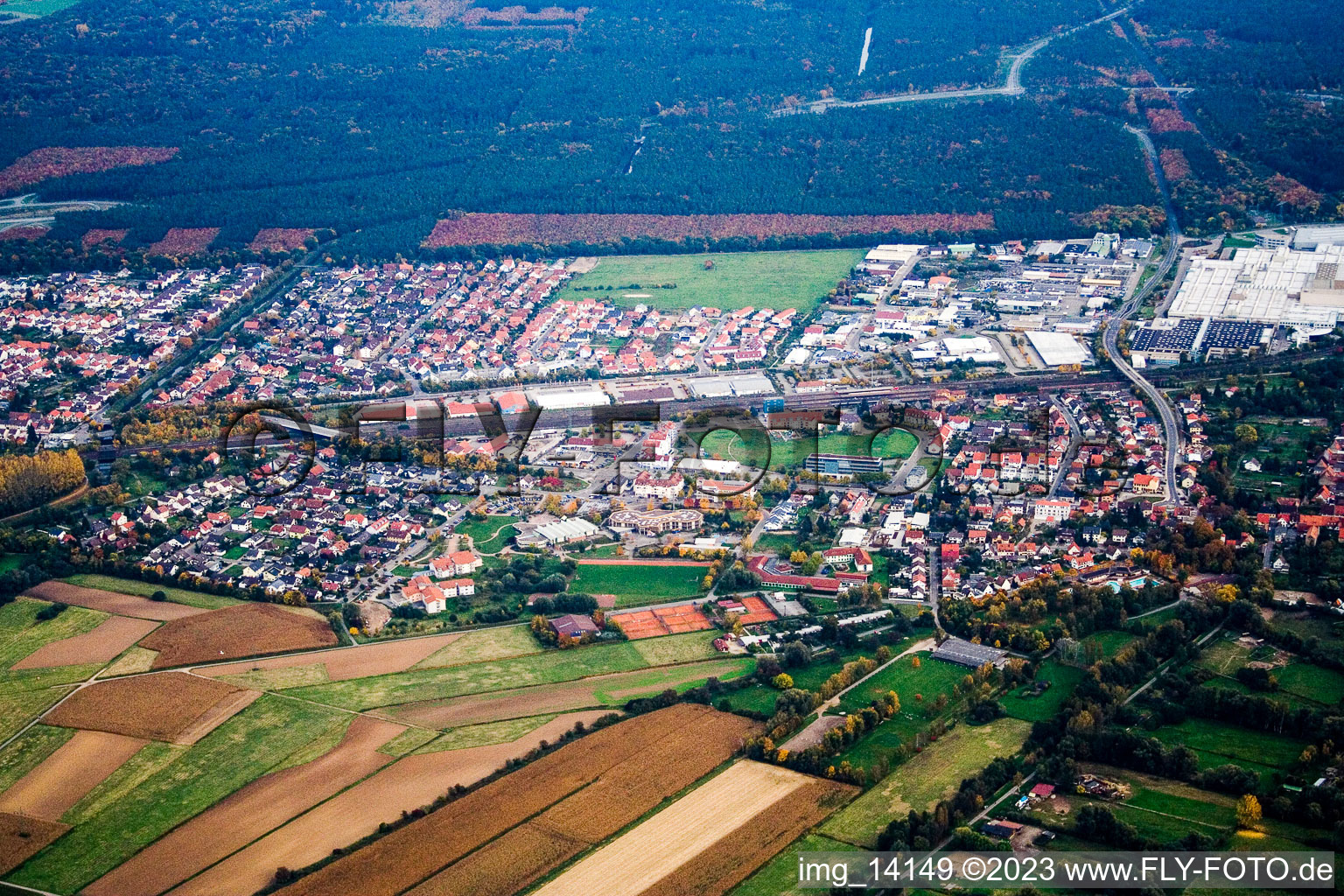 District Graben in Graben-Neudorf in the state Baden-Wuerttemberg, Germany seen from above