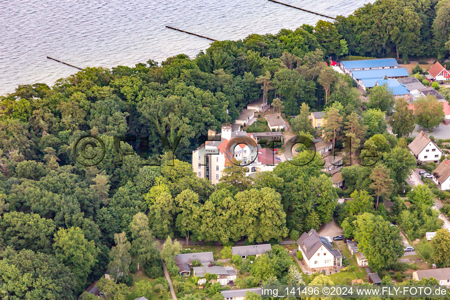 Aerial view of Parow Forest Castle in Koserow in the state Mecklenburg-Western Pomerania, Germany