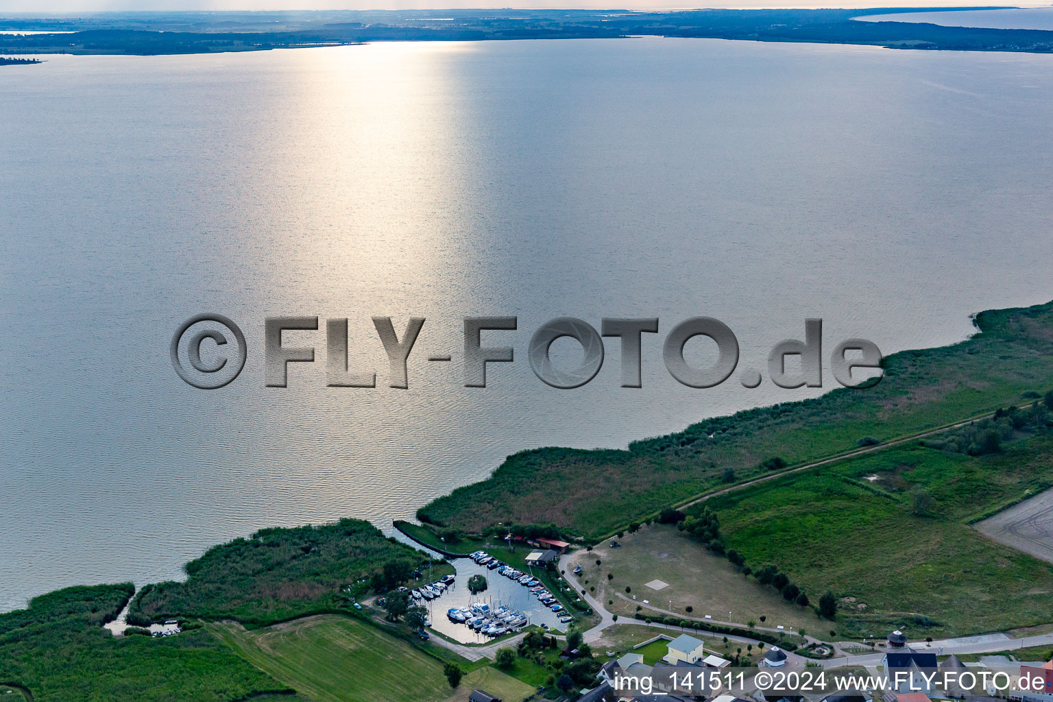 Aerial photograpy of Yacht harbor Loddin to the Achterwasser in Loddin in the state Mecklenburg-Western Pomerania, Germany