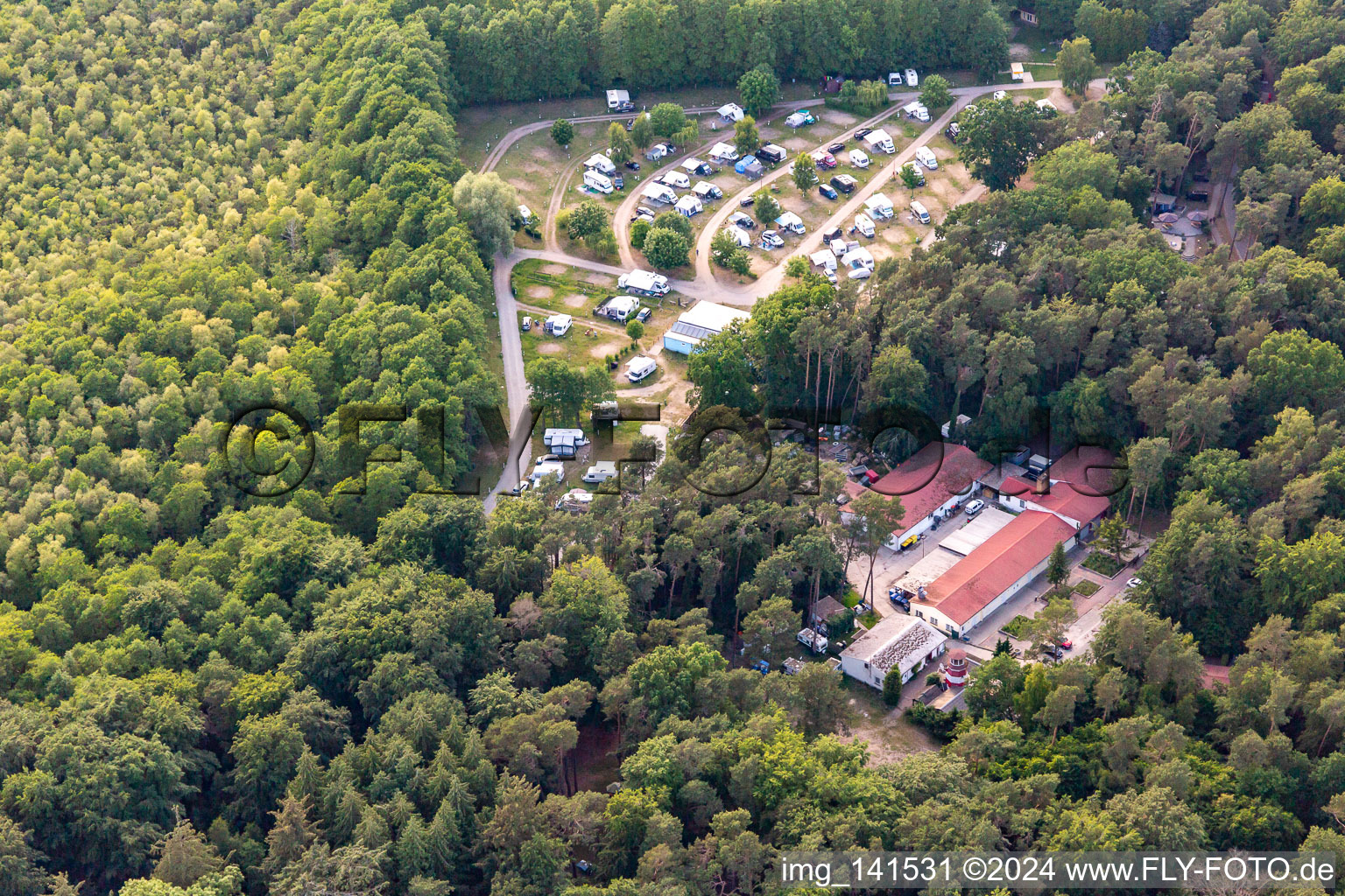 Aerial view of Campsite in Ückeritz in the state Mecklenburg-Western Pomerania, Germany