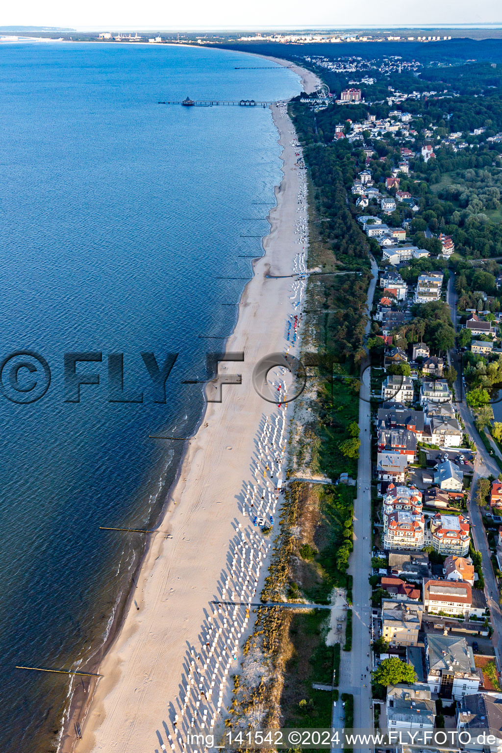 Baltic Sea beach in the evening to Swinoujscie from the northwest in Heringsdorf in the state Mecklenburg-Western Pomerania, Germany