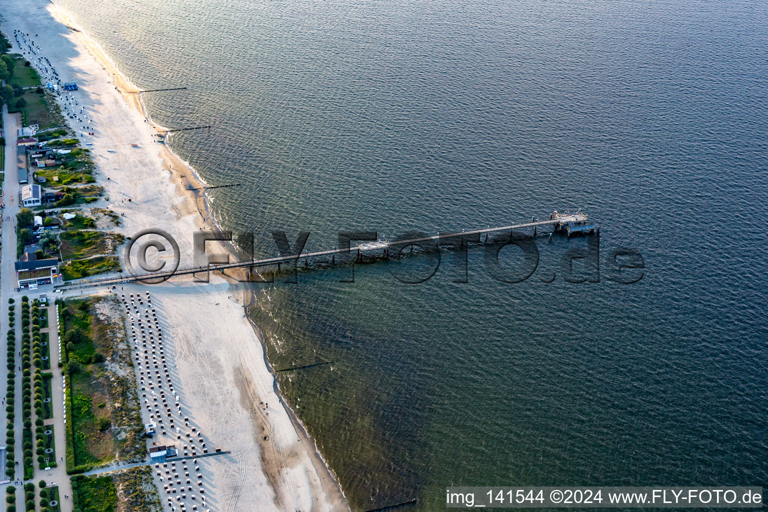 Aerial view of Pier Bansin in the district Bansin in Heringsdorf in the state Mecklenburg-Western Pomerania, Germany