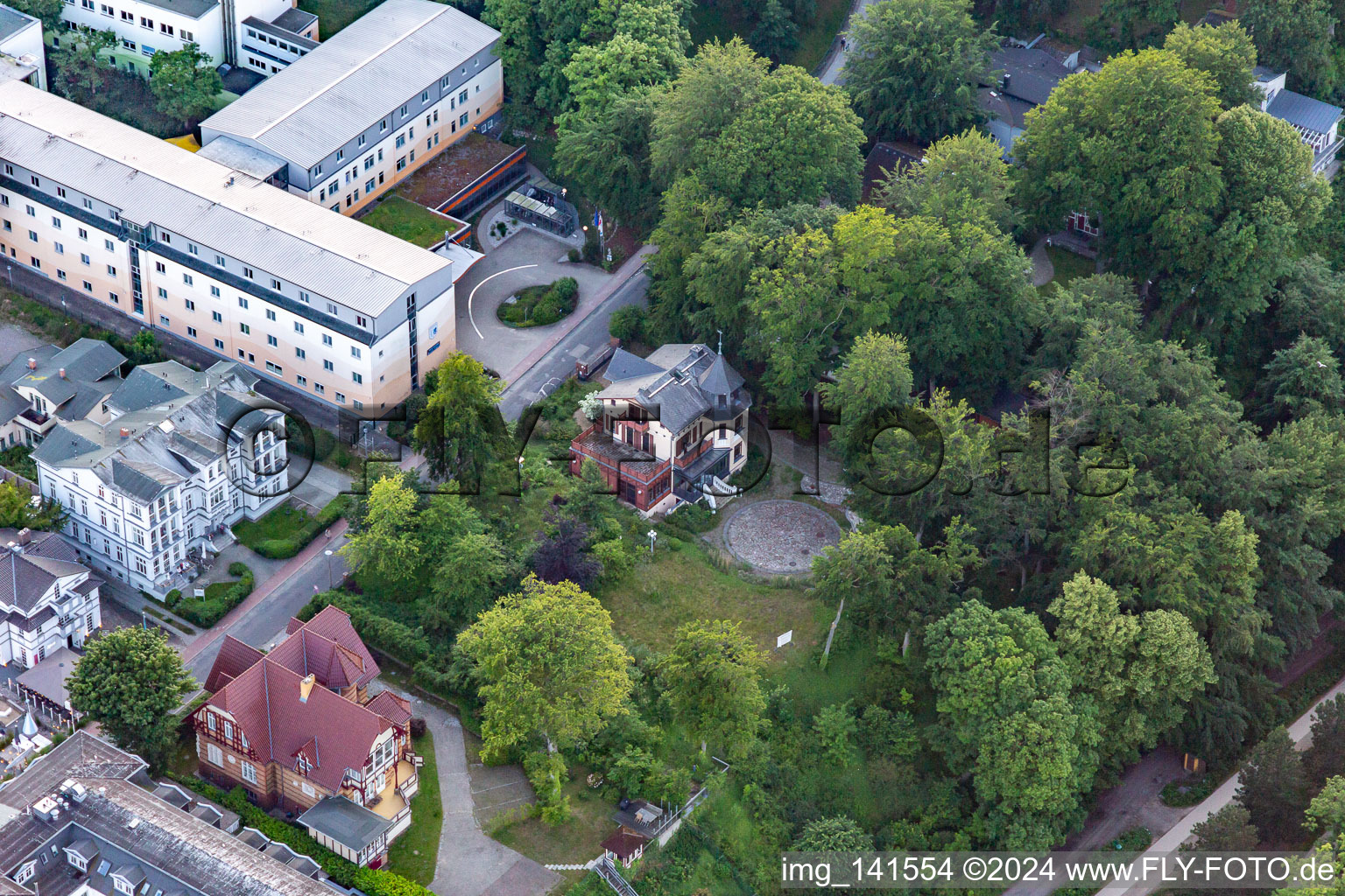 Beach villas with historical architecture on Kulmstr in Heringsdorf in the state Mecklenburg-Western Pomerania, Germany