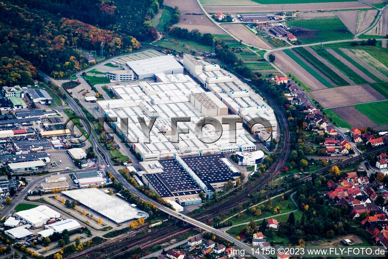 District Graben in Graben-Neudorf in the state Baden-Wuerttemberg, Germany from the plane