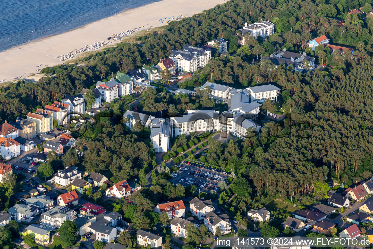 Aerial view of Rehabilitation Clinic Seebad Ahlbeck in the district Ahlbeck U in Heringsdorf in the state Mecklenburg-Western Pomerania, Germany