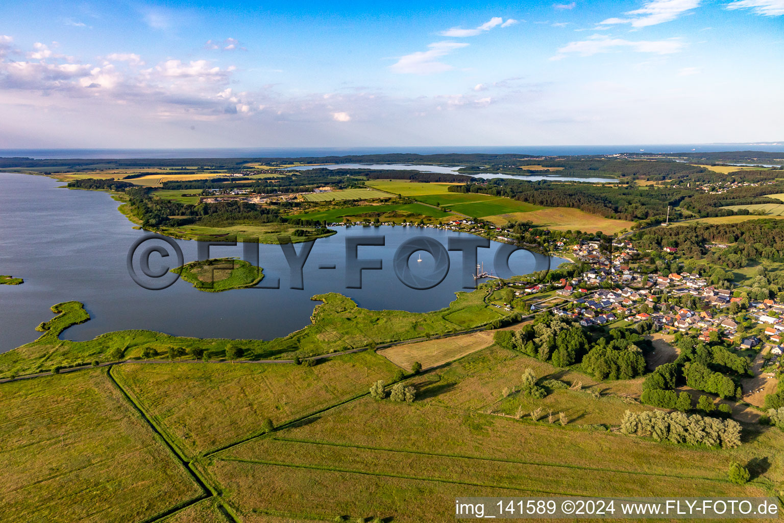 Balmer See with Böhmke Island in the district Neppermin in Benz in the state Mecklenburg-Western Pomerania, Germany