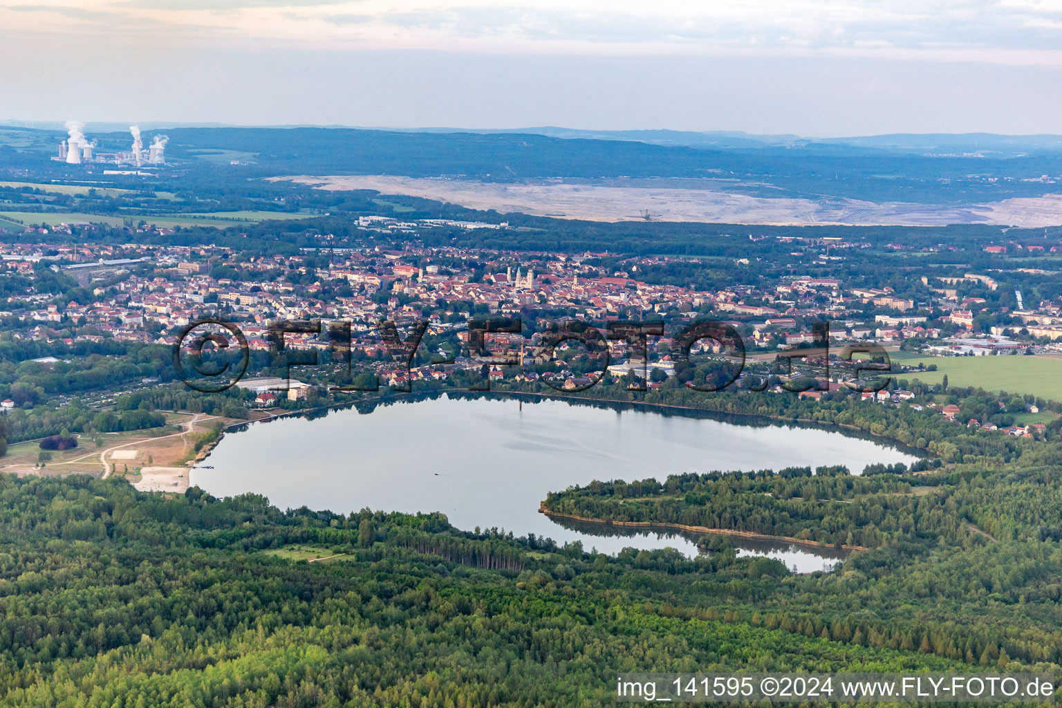 Olbersdorfer See from the southwest in Olbersdorf in the state Saxony, Germany