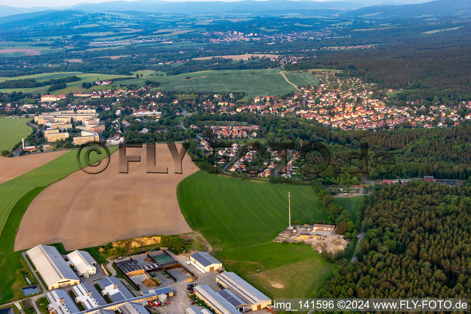 From the west in the district Das Städtel in Olbersdorf in the state Saxony, Germany