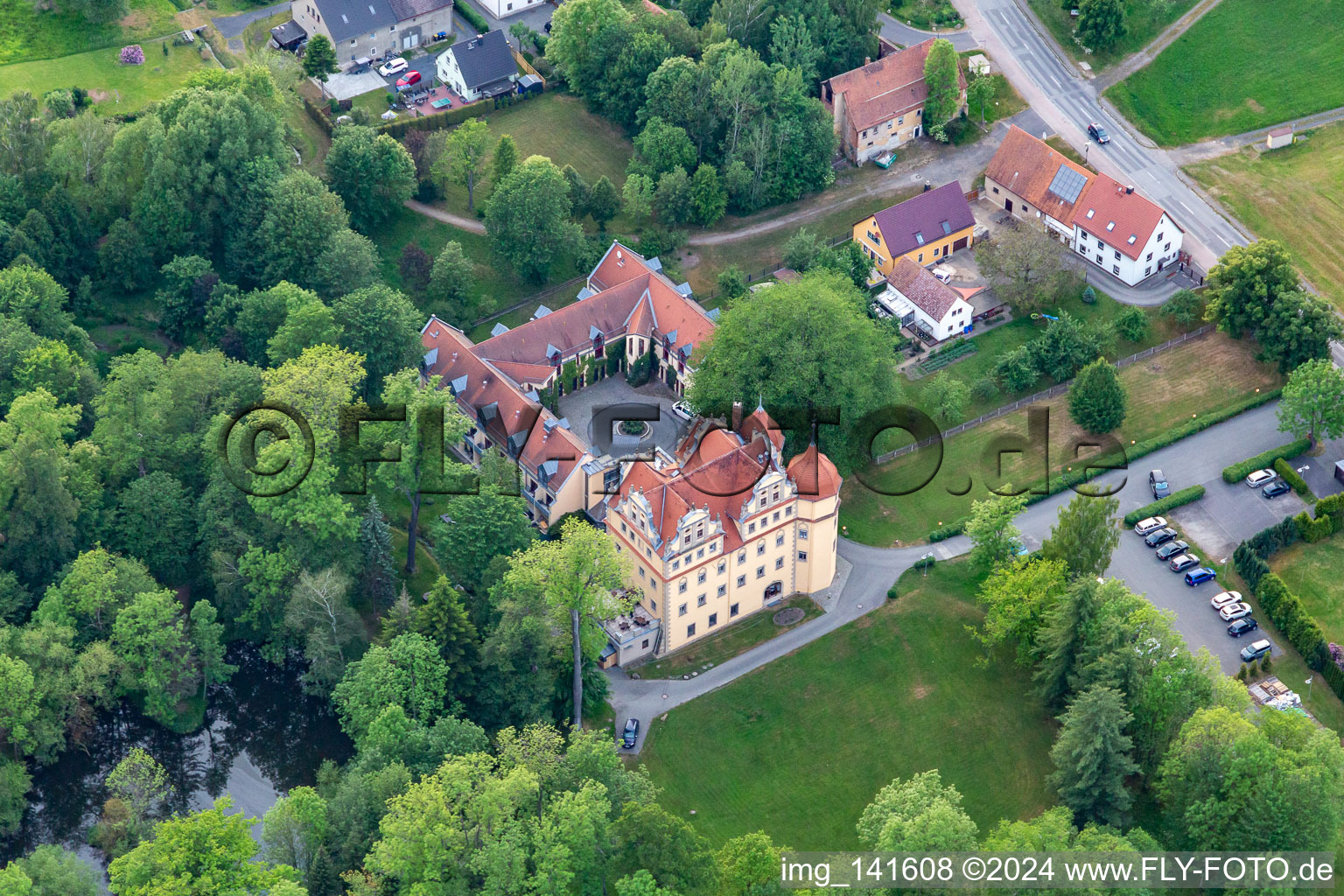 Aerial view of Castle Hotel Althörnitz in the district Hörnitz in Bertsdorf-Hörnitz in the state Saxony, Germany